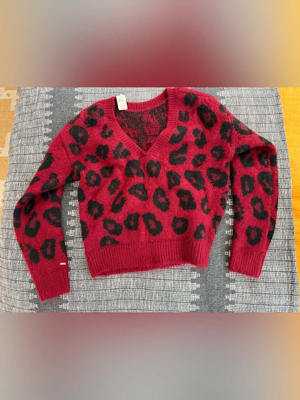 PINK Victoria's Secret Red and Black Leopard V-Neck Sweater